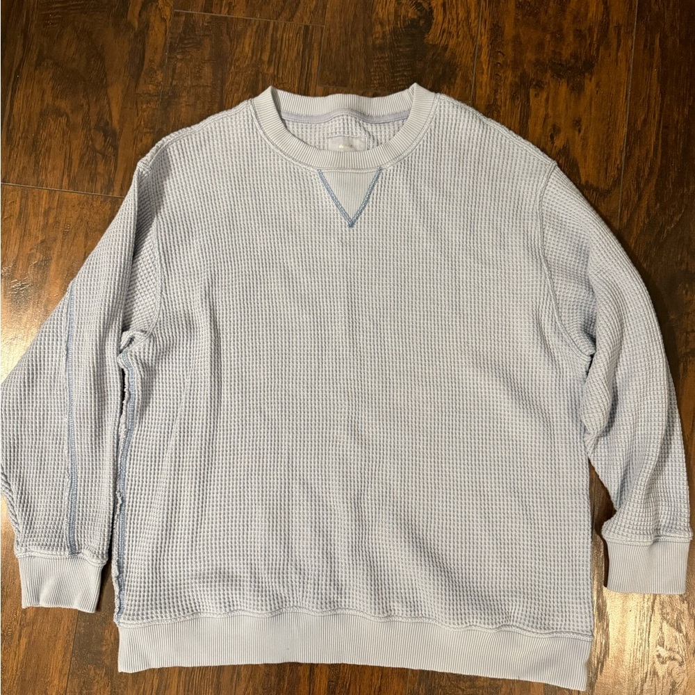 Light Blue Aerie Waffle Knit Crewneck Sweatshirt Size Medium